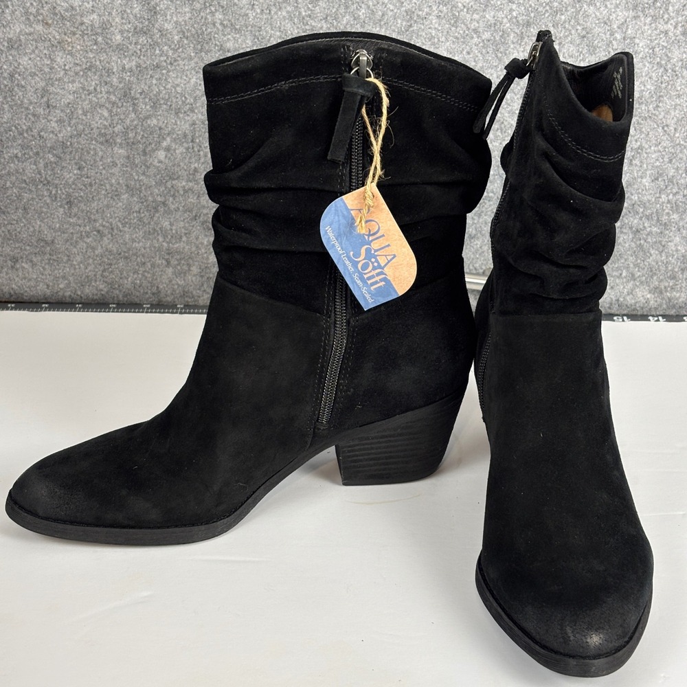 Sofft Aqua Sofft Waterproof Suede Boots Women 10M Black Slouchy Block Heel